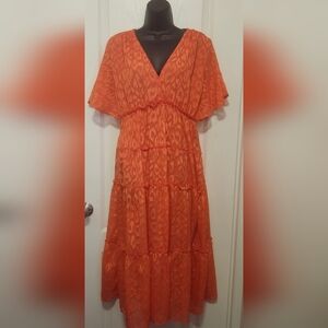 Umgee Orange Patterned Maxi Dress Size Large